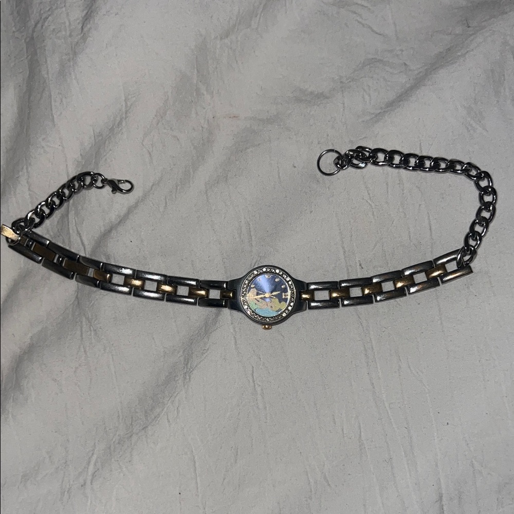 Tinkerbell Two-Tone Silver and Gold Women’s Watch Necklace